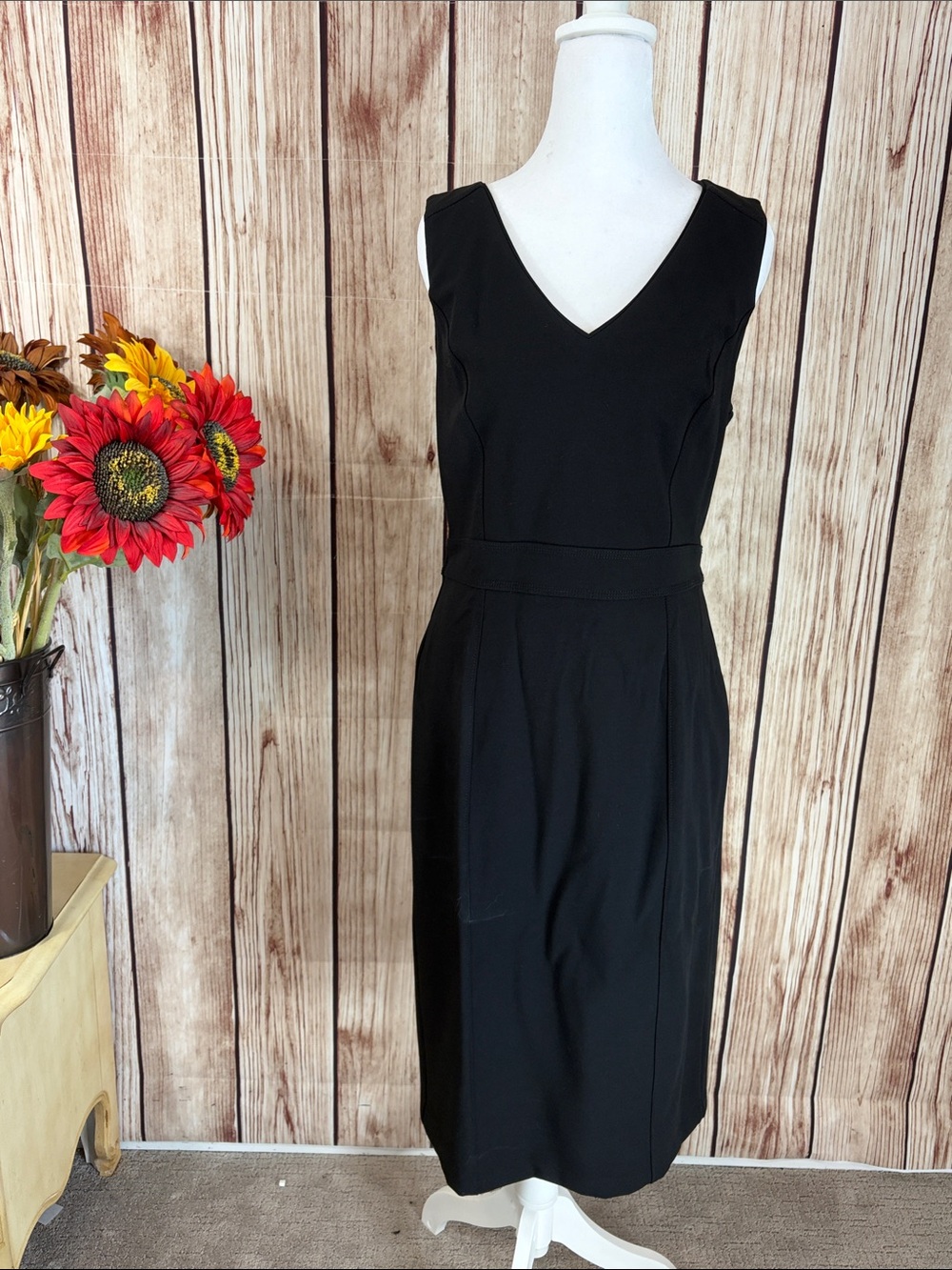 White House Black Market Black V-Neck Midi Sheath Dress